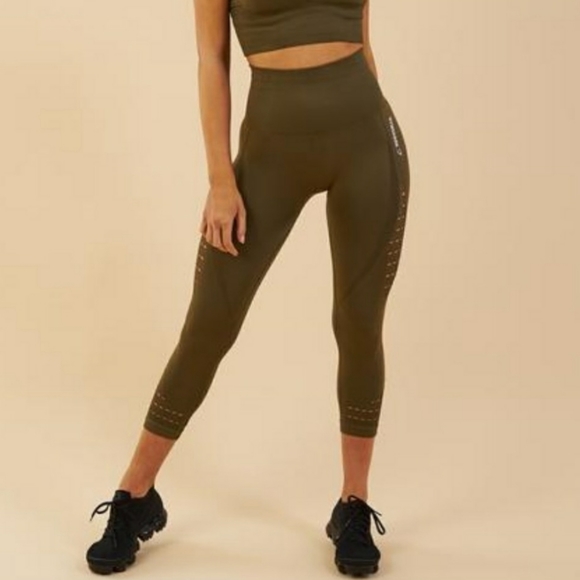 Gymshark Pants - Gymshark Cropped Energy Seamless Leggings - Khaki